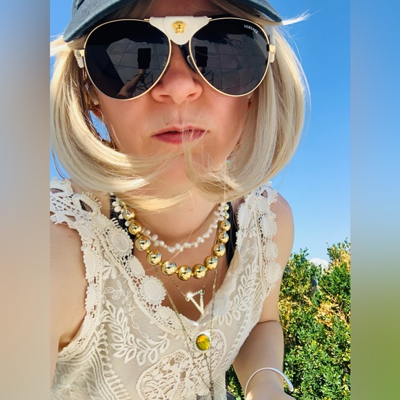 Gold Round Circle Link Chain Bead Balls Metallic Pearl Necklace - Picture 5 of 13